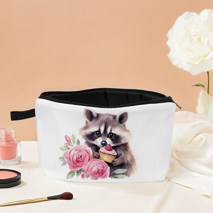 Raccoon Makeup Bag for Women Travel Cosmetic Organizer Bag Teacher Appreciation Gifts Small Zipper Toiletry Bag