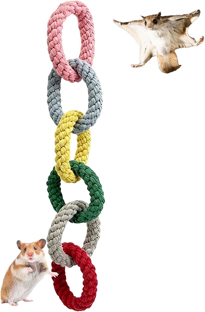 Sugar Glider Toys, Cotton Rope Climbing Rings, Colorful Hanging Toy | Cage Accessories for Rats, Squirrels, Birds & Small Pets – Chewable & Durable, Fun Activity for Enrichment, Easy to Hang