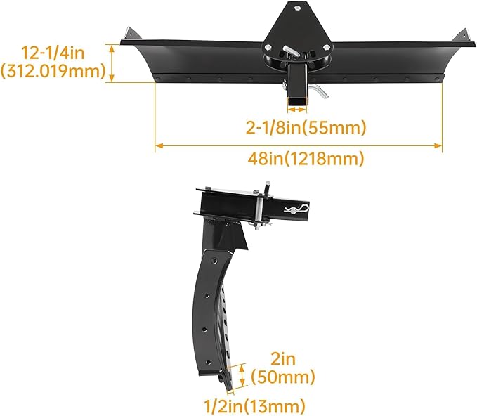 ECOTRIC 3-Point 48" Scrape Blade Implement 2 Inch Receiver ATV UTV Lawn Garden Tractors w/5 Adjustable Angles Rear Tow Grading Blade Attachment