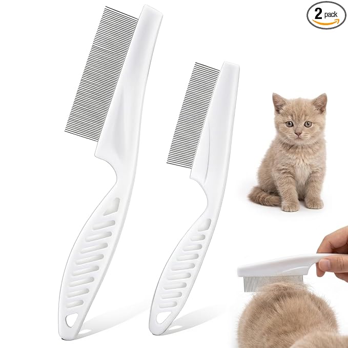 2Pcs Flea Combs, Fine Tooth Rabbit Brush Stainless Steel Bunny Brush | Rounded Teeth, for Grooming, Guinea Pigs, Cats, Dogs, Chinchillas, Ferrets and Rabbits