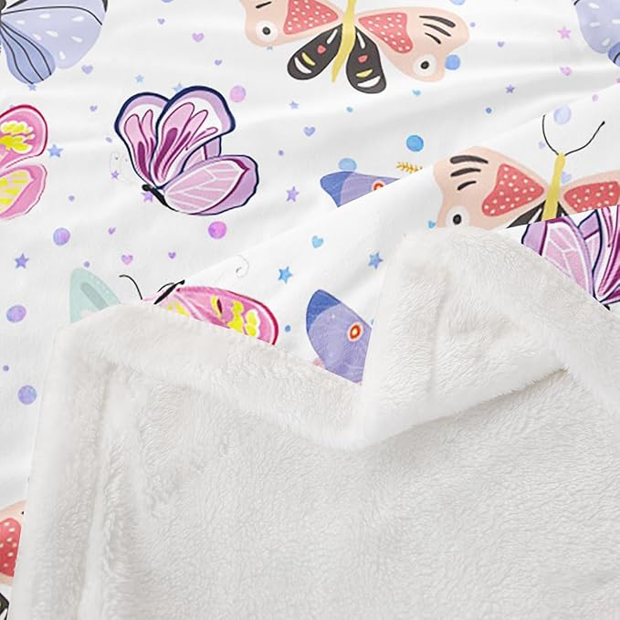 Feelyou Colorful Butterfly Fleece Throw Blanket 40"x50" Kids Girls Sherpa Blanket Plush Fuzzy for Bed Couch Chair Living Room, Butterflies Lover Bed Blanket Room Decor