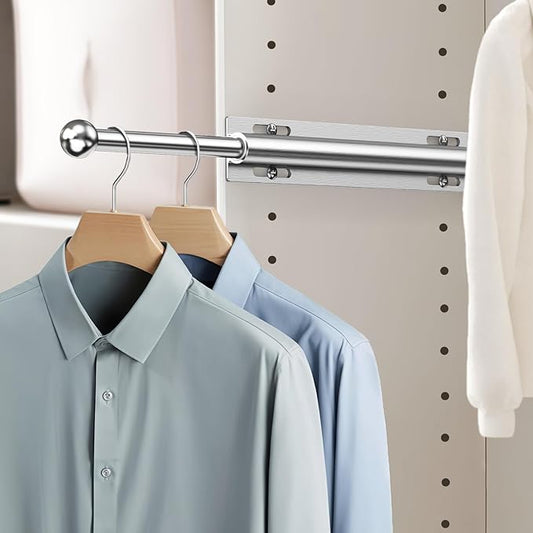 Valet Rod for Closet Pull Out, Retractable Slide Out Valet Rod Closet Organization, 12" Aluminum Valet Clothing Hanger Rods Perfect for Suits, Freshly Pressed Clothes, Polished Chrome