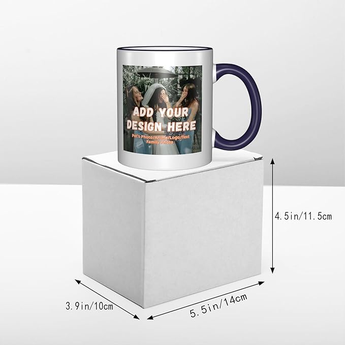 Custom Mugs and Coffee Cups Partial or Full Size Printed Creative Designs Customizable with Your Photos Images Text (Partial, Navy)
