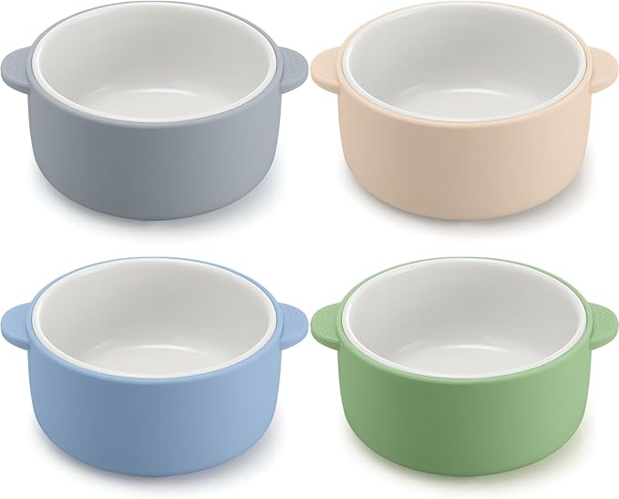 Domensi 4 Sets Kids Porcelain Bowls with Removable Silicone Sleeve 2-in-1 Porcelain Toddler Bowls Microwave Dishwasher Safe Cereal Snack Soup Dishes for Baby Children Feeding Supplies (Morandi Colors)