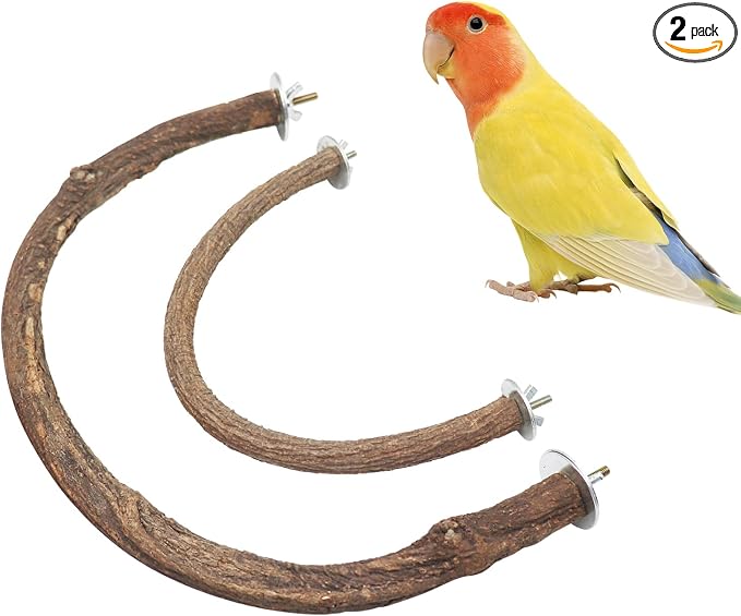 2 Pack Bird Perch Stand, Natural Wood U Shape Parrot Stand Pole, Bird Cage Accessories, Suitable for Small to Medium Birds Parakeets Cockatiels Budgie Lovebirds