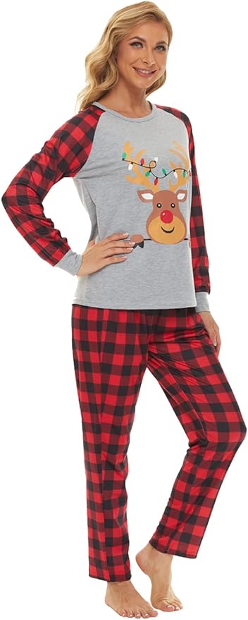 YIJIU Christmas Pajamas Cute Deer Print Long Sleeve Totem PJS Set