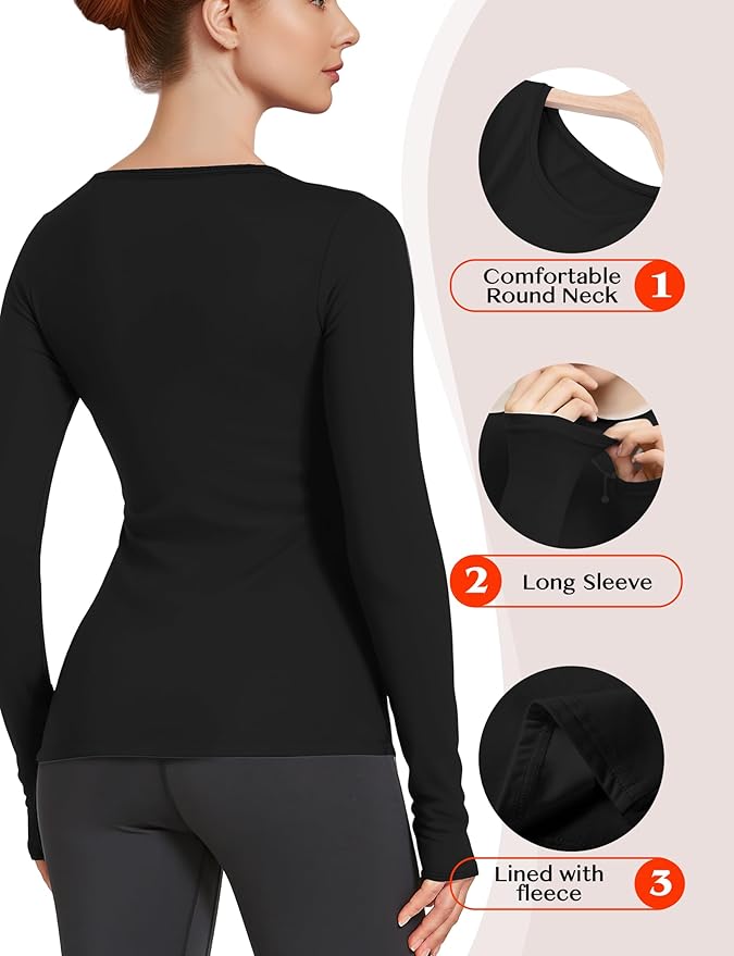Women's Long Sleeve Thermal Underwear Lightweight Compression Baselayer Shirt Women Clothing Premium Comfort Winter Tops