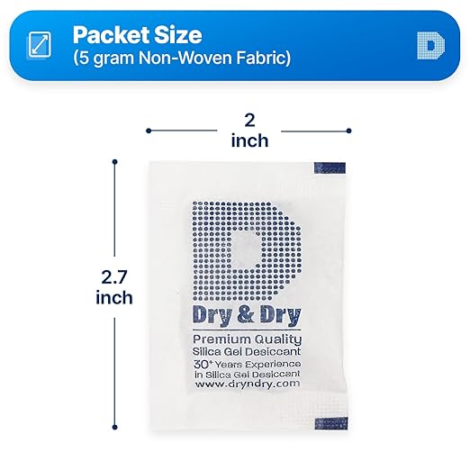 Dry & Dry 5 Gram [240 Packets] Silica Gel Packets, Desiccants - Rechargeable Fabric Silica Gel Packs, Silica Gel, Silica Packets, Desiccant Packs for Storage