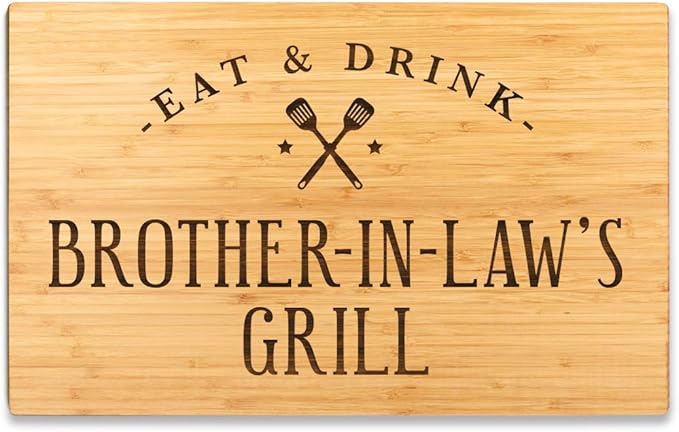 Andaz Press Large Bamboo Wood BBQ Cutting Board Gift, 17.75 x 11-inch, Brother-In-Law's Grill, 1-Pack, Laser Engraved Serving Chopping Board Christmas Birthday Chef Kitchen Ideas