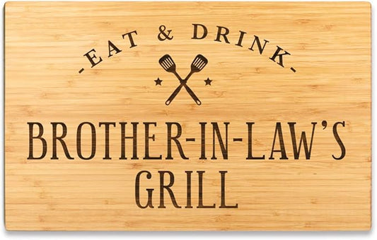 Andaz Press Large Bamboo Wood BBQ Cutting Board Gift, 17.75 x 11-inch, Brother-In-Law's Grill, 1-Pack, Laser Engraved Serving Chopping Board Christmas Birthday Chef Kitchen Ideas