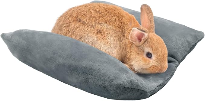 MEWTOGO 14" x 13" Bunny Bed for Rabbit Cage, Thickened & Soft | Prevent Sore Hocks Plush Mat with Cotton Lounger Pillows, Small Animal Flop Mat for Hutch Sleeping Indoor, Gray