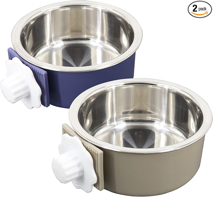 Dog Crate Bowl, Hanging Stainless Steel Removable Pet Crate Water & Food Bowls, Pet Cage Feeder Container Coop Cup for Cat Puppy Birds Rats Guinea Pigs Rabbit Hamster (2PCS)