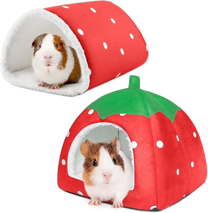 Guinea Pig Hideout with Tunnel, Washable Fleece House Bed | Chinchilla Hideaway, Enrichment Toys, and Cage Accessories for Ferret Hedgehog Small Animal