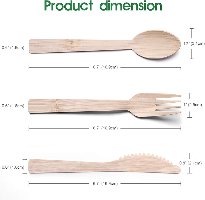 Prerolled Bamboo Cutlery-25 Pack (6.7" 25 Forks 25 Spoons 25 Knives 25 Napkins) Individually Wrapped Forks Spoons and Knives Set Disposable Compostable for Wedding/Camping