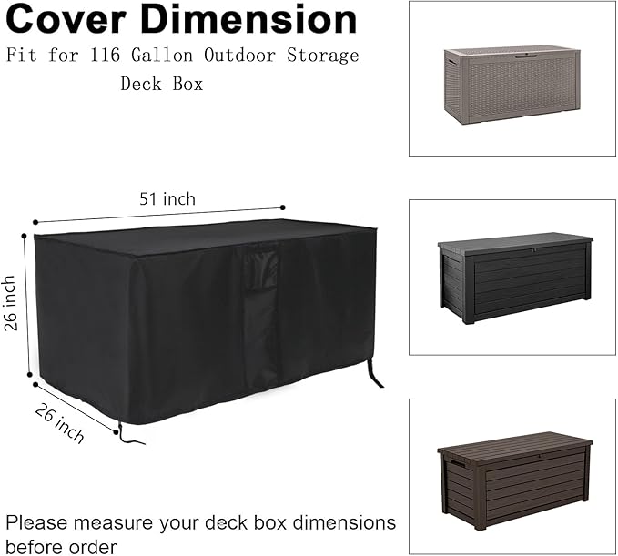 Outdoor Deck Storage Box Cover for 116 Gallon Deck Boxes,Waterproof Patio Storage Box Cover - 51 X 26 X 26 Inch