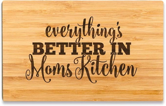 Andaz Press Laser Engraved Small Bamboo Wood Cutting Board, 9.5 x 6-inch, Everything is Better in Mom's Kitchen, 1-Pack Mother's Day Mom's Birthday Christmas Cutting Boards For Kitchen