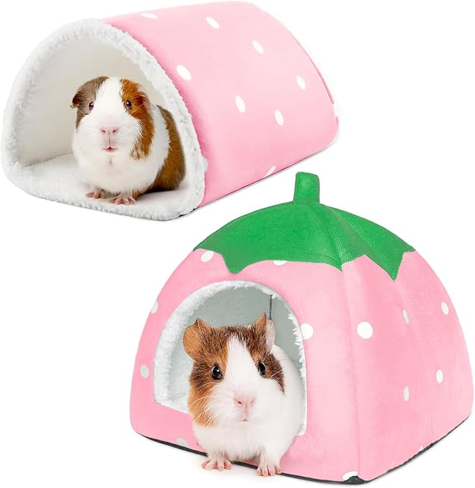 Guinea Pig Hideout with Tunnel, Washable Fleece House Bed | Chinchilla Hideaway, Enrichment Toys, and Cage Accessories for Ferret Hedgehog Small Animal