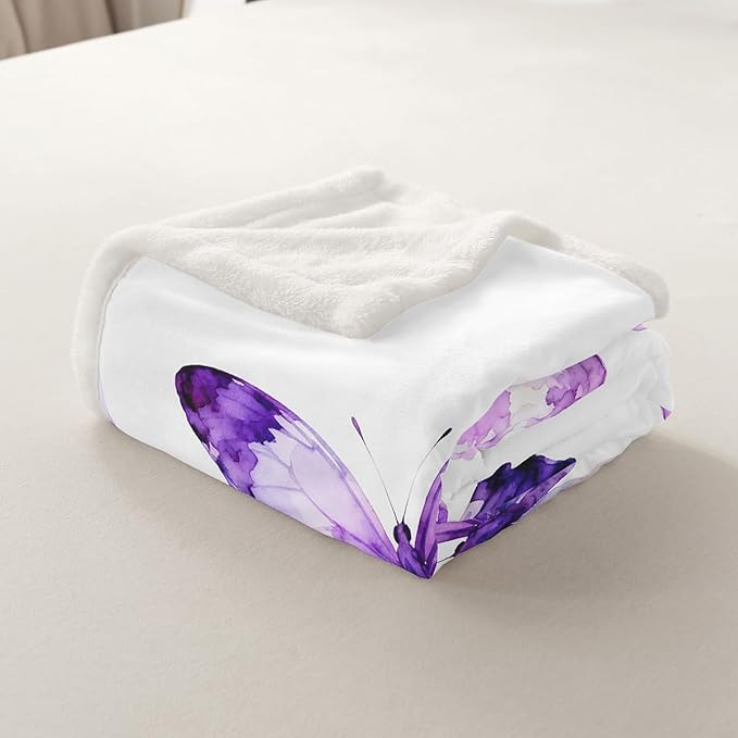 Feelyou Purple Butterfly Fleece Throw Blanket Throw 50"x60" Kids Girls Sherpa Blanket Plush Fuzzy for Bed Couch Chair Living Room, Chic Gorgeous Bed Blanket Room Decor