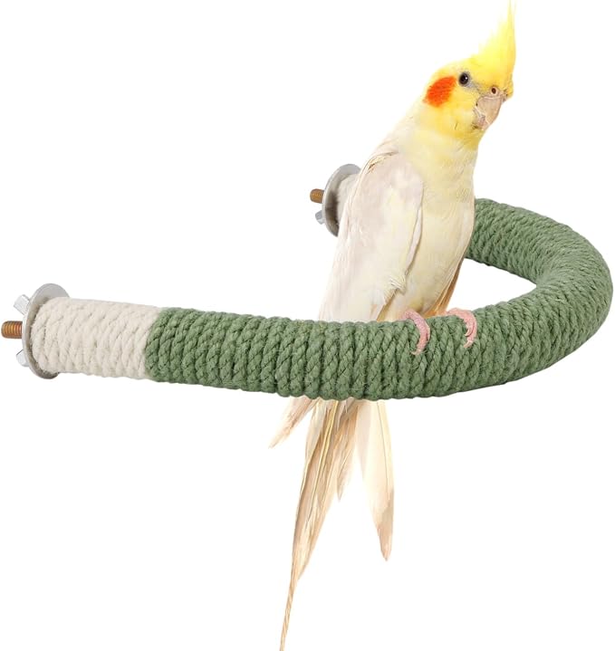 Hypeety U Shape Bird Hemp Rope Perch Parrot Paw Grinding Stand, Green, L | U shape, natural wood with hemp rope, grinding paw and beak naturally, birdcage accessories, for budgies/cockatiels/conures