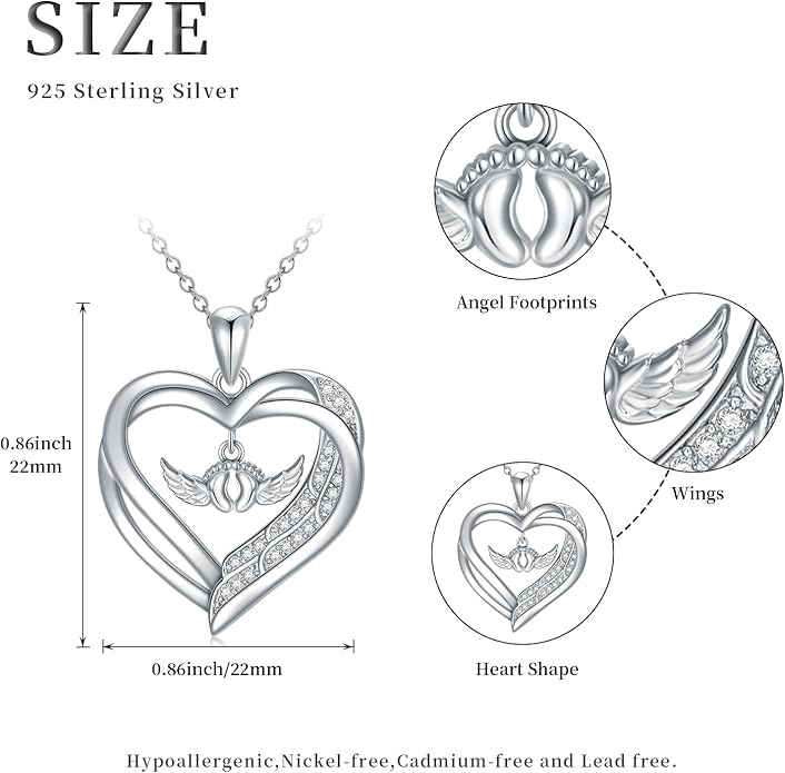 Angel Heart Miscarriage necklace loss of pregnancy for Mother 925 Sterling Silver necklace