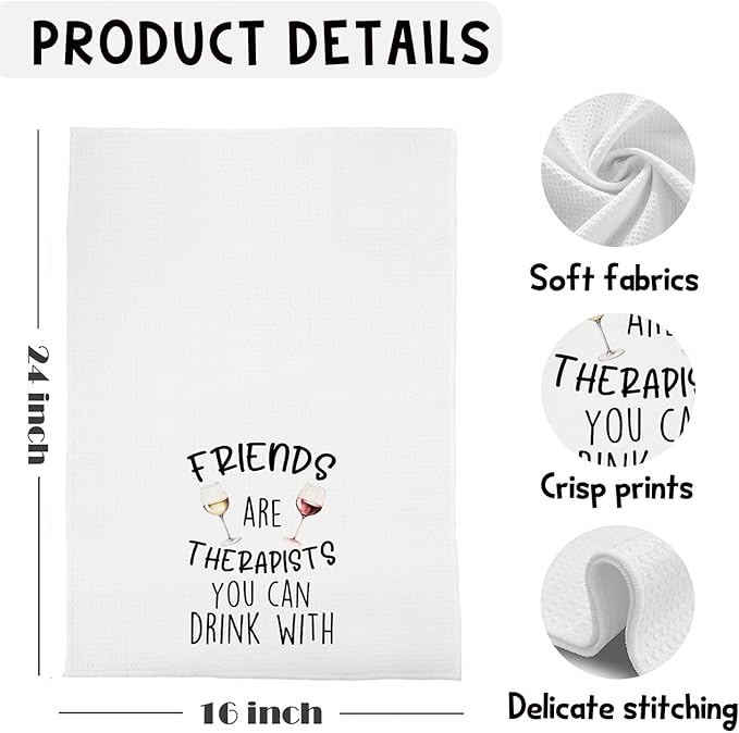 Friends and Wine Kitchen Towels, Wines Lovers Gifts Dish Tea Bar Towels for Kitchen Bar Cart Decor, Wine Gifts for Women Men Decorative Hand Towels, 16x24 Inches