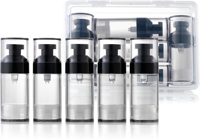 Wide Caliber airless Vacuum Pump Bottle, Reusable Cosmetics Pump Dispenser, DIY Easy Canned, Translucent Black Travel Size can be Packaged Separately Shampoo Light Lotion, etc. (1.0/oz, 5 Packs)
