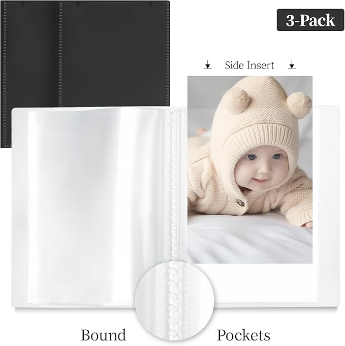 Vienrose Small Photo Album 3-Pack 5 x 7 Photo Book Album, Each Picture Book Holds 52 Photos Mini Photo Book with Customizable Cover, Postcard Album, Baby Photo Albums (Black)