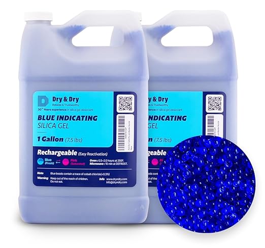 Dry & Dry Blue Indicating Silica Gel Beads(Industry Standard 3-5 mm) - Reusable Desiccant Silica Beads(Blue to Pink) - (15 lbs(2 Gallon))