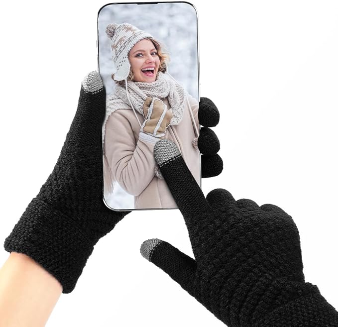 Winter Beanie Hat Scarf Gloves Set, Winter Clothes for Women, Fleece Lined Hats Touchscreen Gloves Thick Neck Warmer