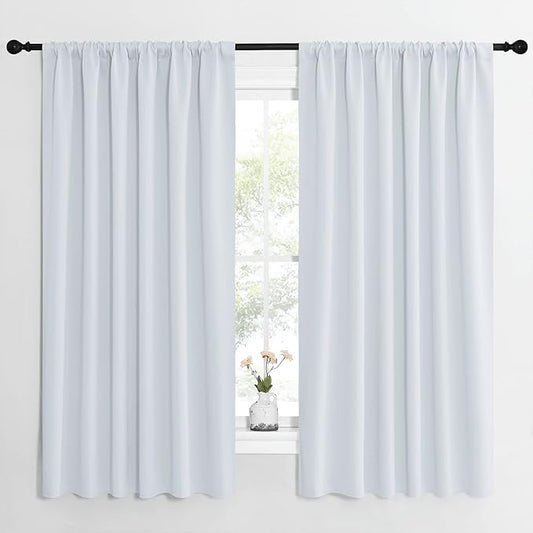 NICETOWN Bedroom Window Curtain Panels - Window Treatment Thermal Insulated Rod Pocket Room Darkening Curtains/Drapes for Patio Door (Greyish White, 2 Panels, 62 in x 63 in (W x L))