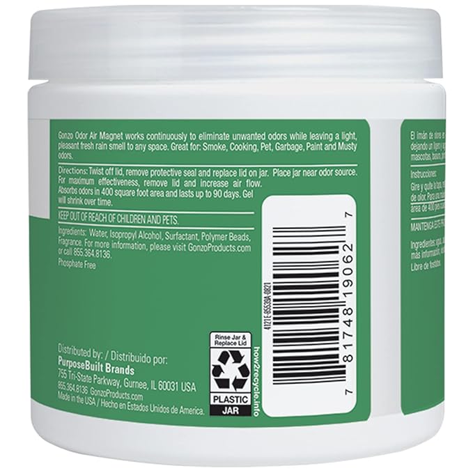 Gonzo Odor Absorbing Gel - Odor Eliminator for Car RV Closet Bathroom Pet Area Attic & More - Captures and Absorbs Smoke Mold and Other Odors - 14 Ounce