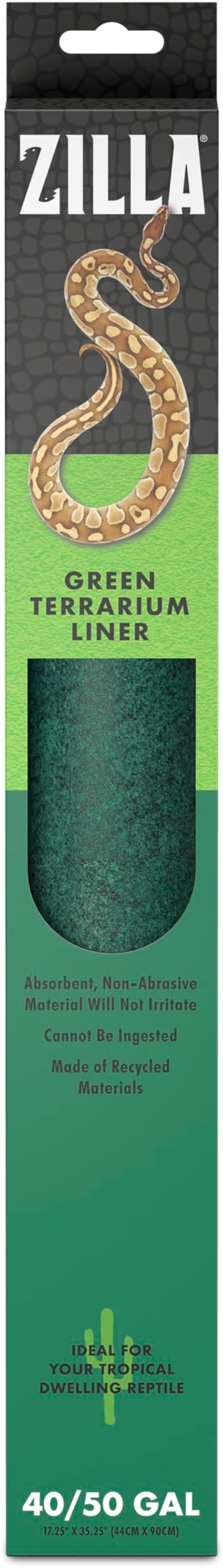 Zilla Reptile Carpet Terrarium Floor Liner, Green, 10G, 17.25 x 35.25 | Substrate for reptile tank, enzyme-treated odor control, rinse-clean absorbent floor liners