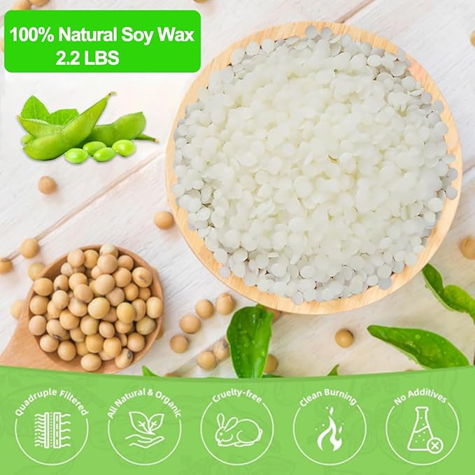 JBEIY Soy Candle Wax for Candle Making, Including 2.2 lbs Organics Soy Wax Beads, 200 Cotton Candle Wicks, 100 Wick Stickers, 4 Wicks Holder &1 Spoon, Start DIY Candle Kit for Adults, Beginners