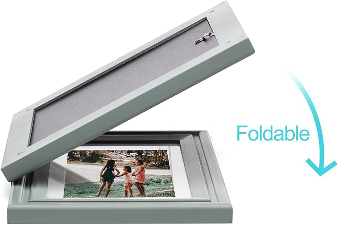 Vertical & Horizontal 5X7 Picture Frames Double Hinged Wood Folding Photo Frames with Real Glass Front Fit for Desktop or Tabletop Display Pictures 4x6 with Mat or 5x7 Without Mat, Gray