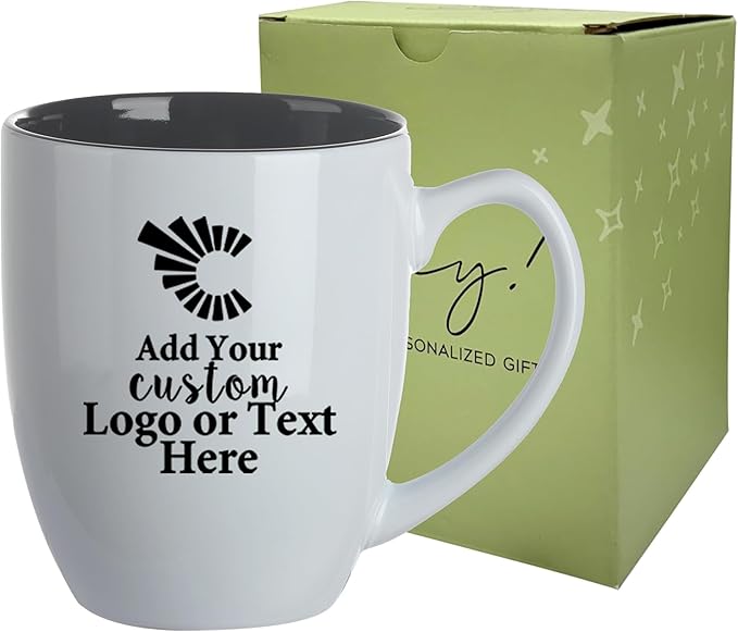 Personalized Coffee Mug Engraved with your Custom Logo - Customized Coffee Mugs, Hot Chocolate Mug, Birthday Gift, Retirement Gift (Engraved Custom Logo, Glossy White)