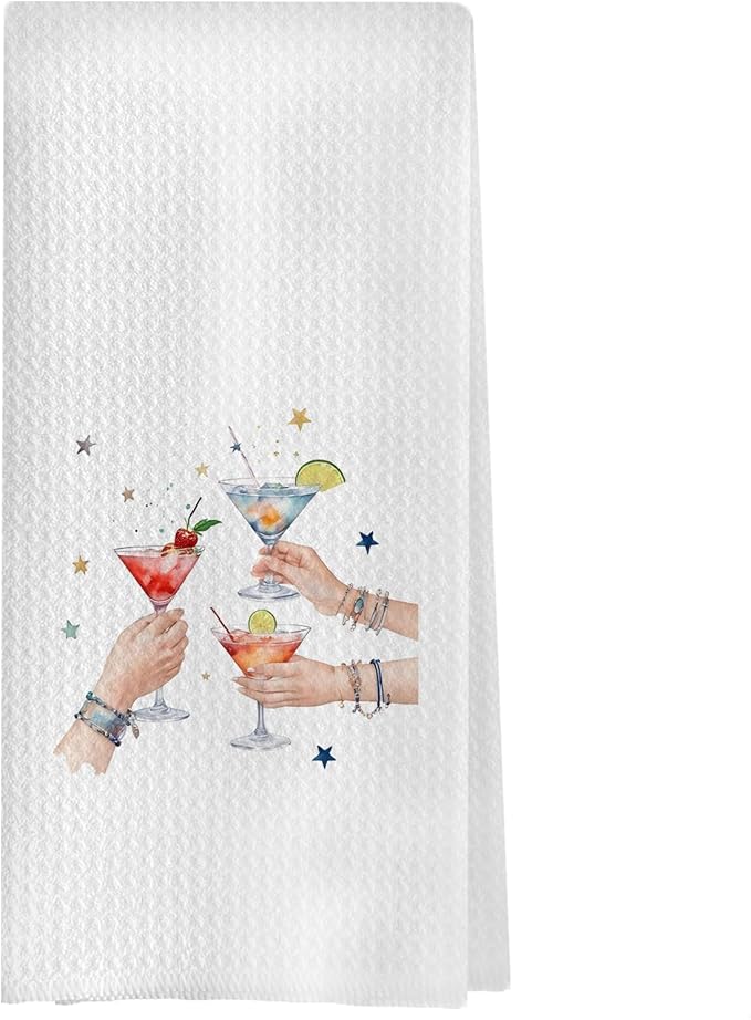 Dirty Martini Kitchen Towels - Cocktail Party Decorative Waffle Dish Towels, Martini Bar Party Decorations, Hand Tea Towel, 16x24 Inch