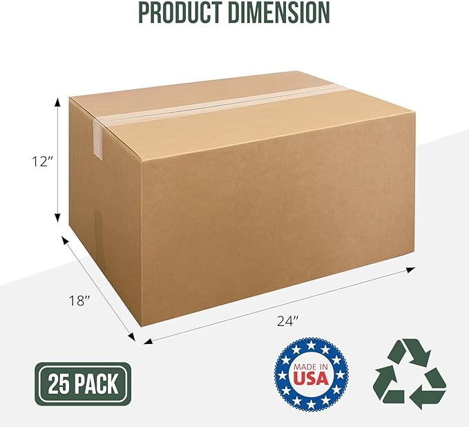 Simple deluxe 24x18x12 Shipping Boxes Large Moving Boxes, 25 Packs Corrugated Cardboard Boxes Shipping Box for Business Packaging Box