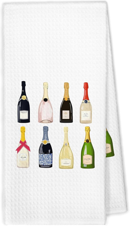 Champagne Wine Kitchen Towels - Champagne Lover Gifts for Women, Dish Hand Tea Towels, Preppy Champagne Bachelorette Bar Accessories Decorative Towel for Girly Room Bathroom Kitchen, 16x24 Inch