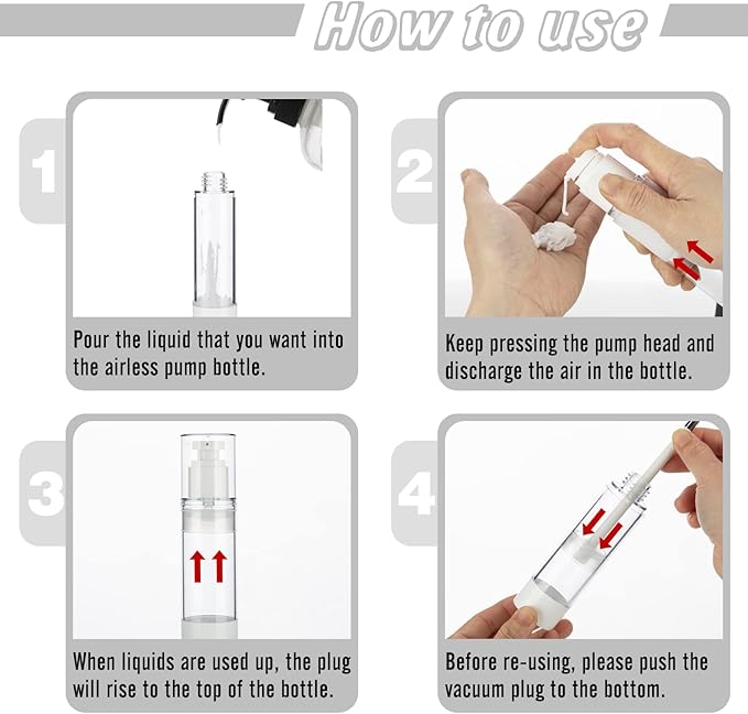 0.5OZ/15ML Clear Airless Pump Bottles, Lotion Dispenser Travel with Pump, Vacuum Plastic Travel Size Lotion Bottle for Foundation, Creams, Cosmetic(3 Pack)