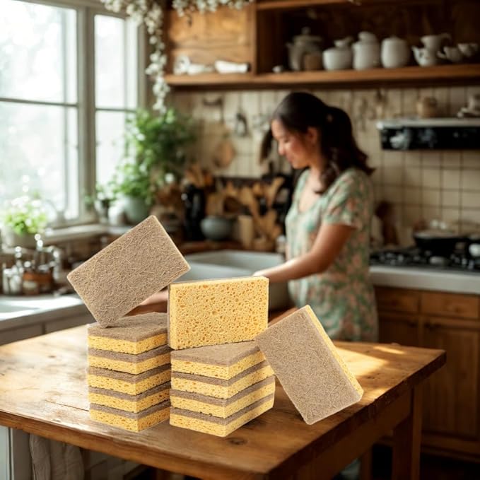 bioGo 12 Pack Natural Biodegradable Kitchen Sponges - Eco-Friendly, Compostable, Cellulose Dish - Compostable - Biodegradable - Cellulose Sponge