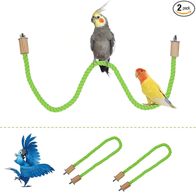 2 Pack Bird Hemp Rope Perch Swing, Bird Cage Stand Pole Accessories, Paw Grinding Standing Climbing Perch for Parrot, Parakeet, Budgies, Lovebirds (47.2 inches/120 cm)