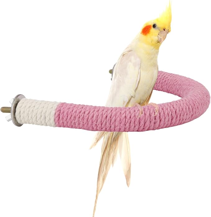 Hypeety U Shape Bird Hemp Rope Perch Parrot Paw Grinding Stand, Pink, L | U shape, natural wood with hemp rope, grinding paw and beak naturally, birdcage accessories, for budgies/cockatiels/conures