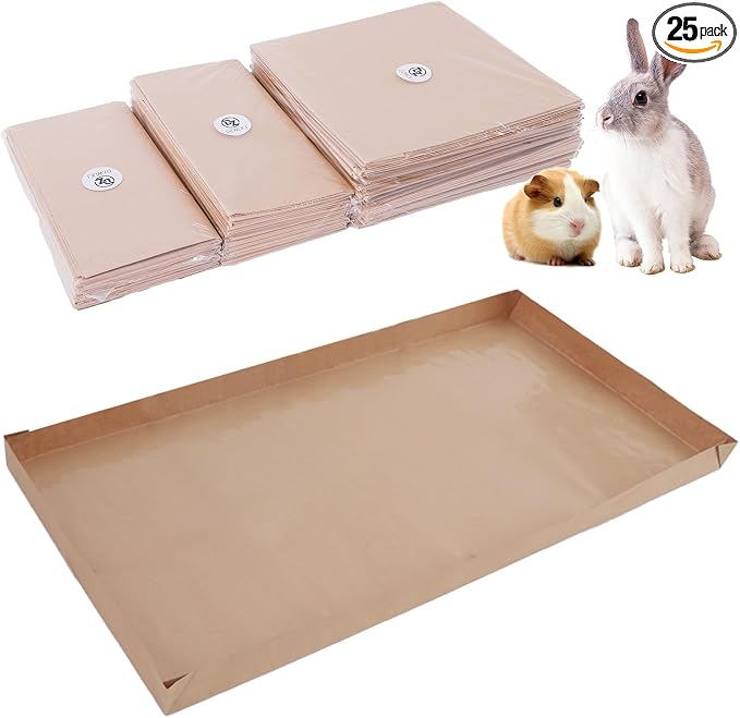 Disposable Guinea Pig Cage Liners, 48" x24 Large Liner Bag for Guinea Pig Cage Bottom, Water-Resistant Kraft Paper（25Pcs