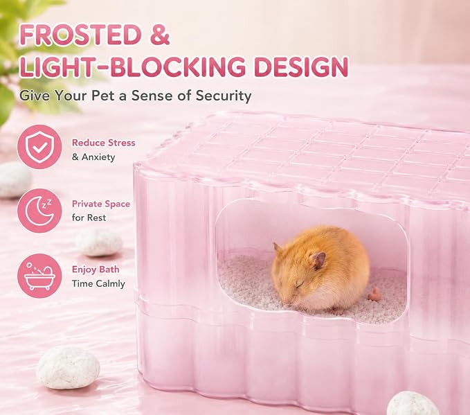 Hamster Sand Bath Container, Small Animal Dust Bath House with Scoop, White | Enclosed Hamster Bathroom Digging Box & Toilet for Guinea Pig Gerbil Hedgehog Chinchilla Ferret