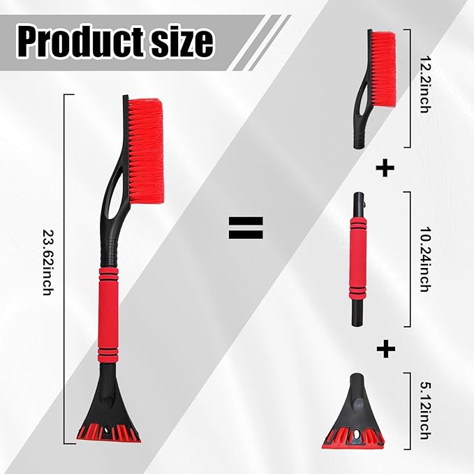 Car Snow Brush and Ice Scraper, Multi-Functional Detachable Snow Brush with Foam Grip, Ice Snow Removal Cleaning Tool for Car Windshield Window, Universal Car Accessories (Red)