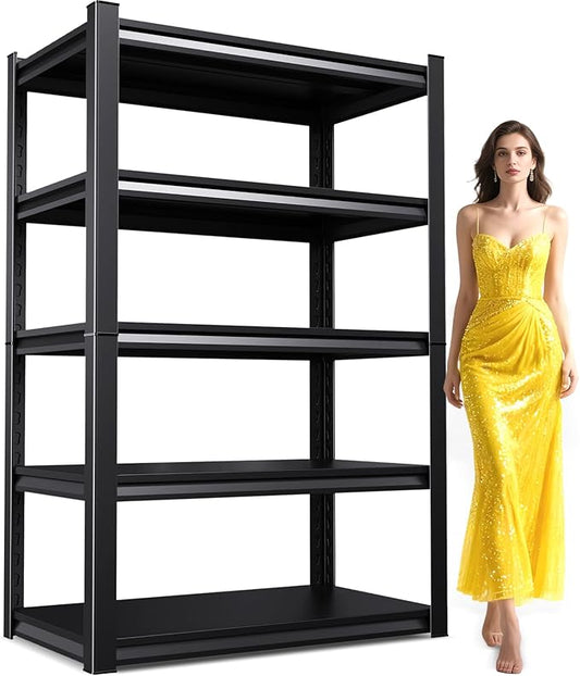 71" H-35 W Garage Shelving Heavy Duty Storage Shelves, Metal Adjustable Shelving Unit, Utility Garage Organizer Shelf for Basement, Pantry, Kitchen, Warehouse,16" D x 35" W x 71" H, Black
