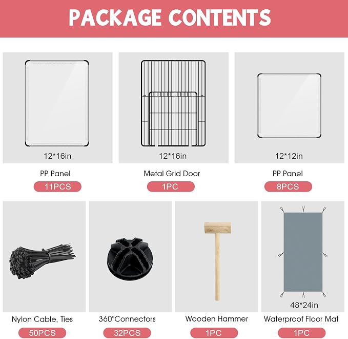 VISCOO 20 Panels Small Animals Playpen, 48"x24"x16" Pet Playpen | Transparent with Waterproof Mat,Portable Plastic Fence for Guinea Pigs/Bunny/Hamsters/Hedgehogs Indoors Outdoor