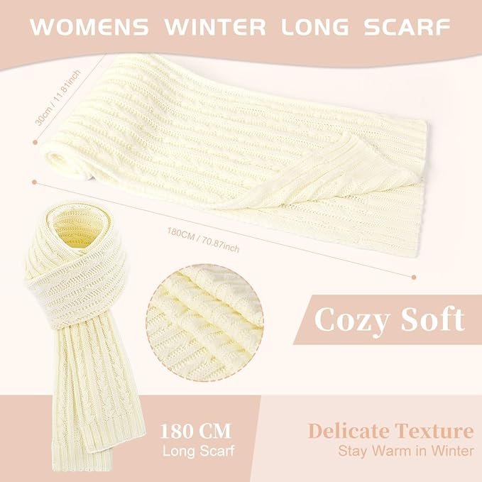 Uerymit Womens Winter Warm Beanie Hat Long Scarf Touchscreen Gloves Set with Fleece Lined Skull Pom Caps 3 in 1 Set for Gift