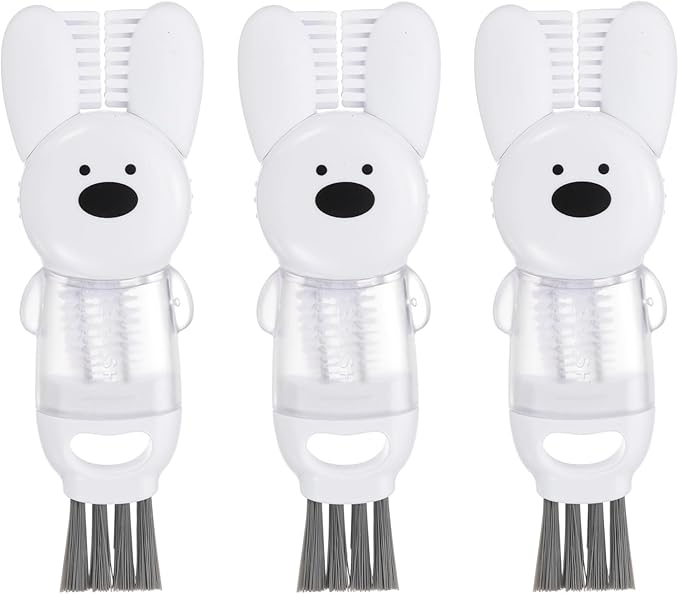 uxcell 3pcs Cup Lid Cleaning Brush, Water Bottle Cleaner Brush with Rabbit Pattern, for Tight Spaces, Bottle Gap White