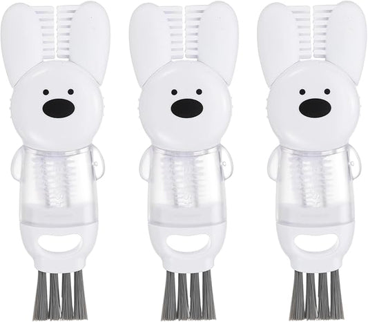 uxcell 3pcs Cup Lid Cleaning Brush, Water Bottle Cleaner Brush with Rabbit Pattern, for Tight Spaces, Bottle Gap White